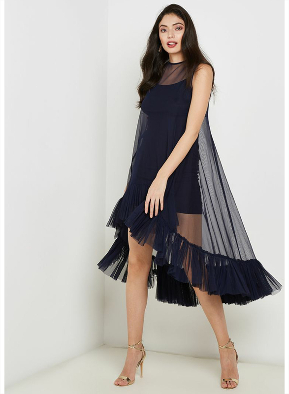 

TFNC London Flamingo Sleeveless Net Midi Dress without Lining, Medium, Black
