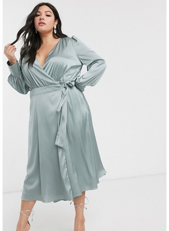 

TFNC London Wanaka Long Sleeve Wrap Midi Dress, 5 Extra Large, Light Blue