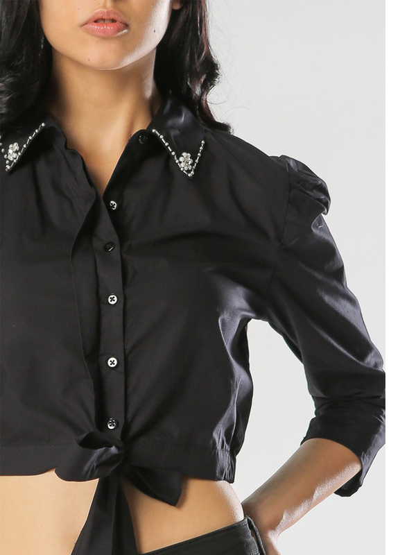 TFNC London Buddy Long Sleeve Crop Top for Women, Small, Black