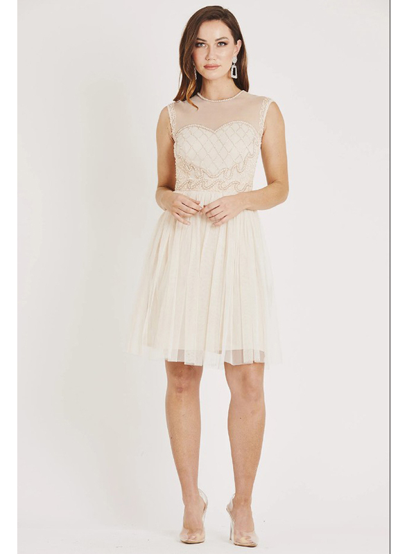 

TFNC London Cecilia Sleeveless Mini Dress, Double Extra Large, Beige