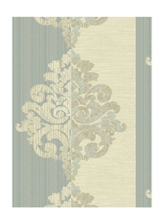 Wallquest Renaissance Damask Stripes Print Wallpaper, 0.52 x 10 Meter, Blue/Cream