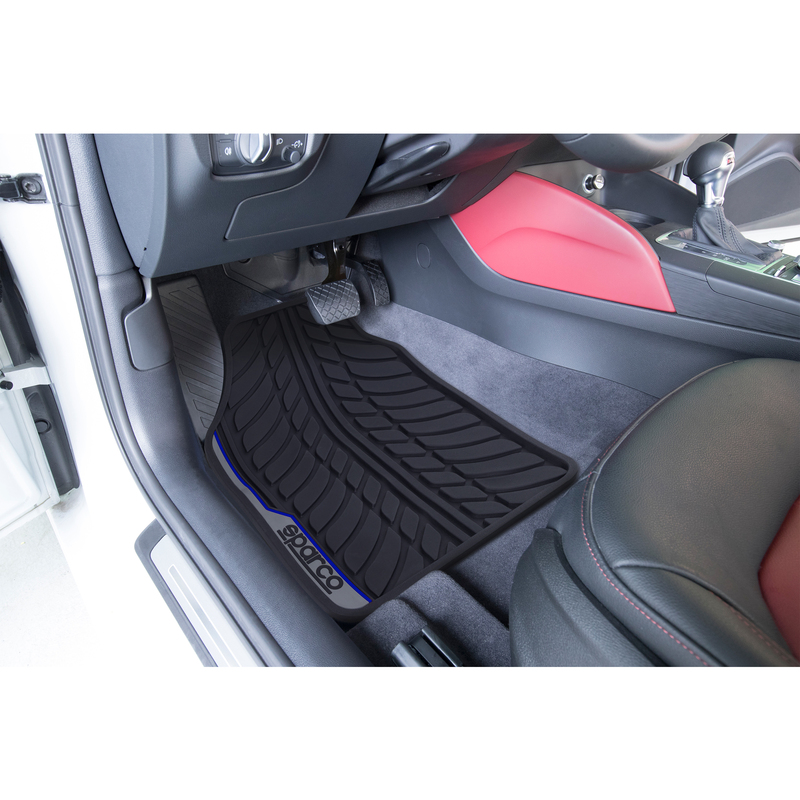 Sparco PVC Car Floor Mat Set, Universal Size, 5 Pieces, Black/Blue