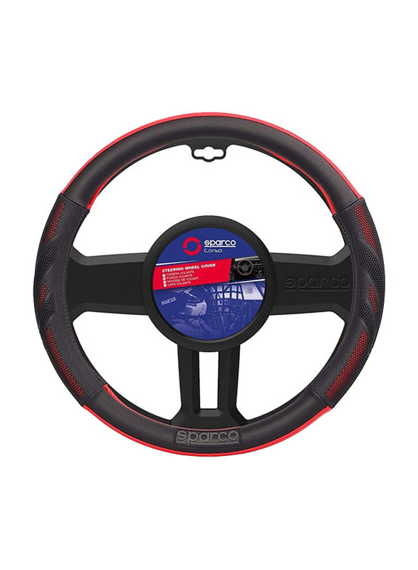 

Sparco Universal PVC Steering Wheel Cover, 38cm, Black/Red
