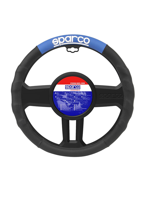 

Sparco Universal Steering Wheel Cover, 38cm, Black/Blue