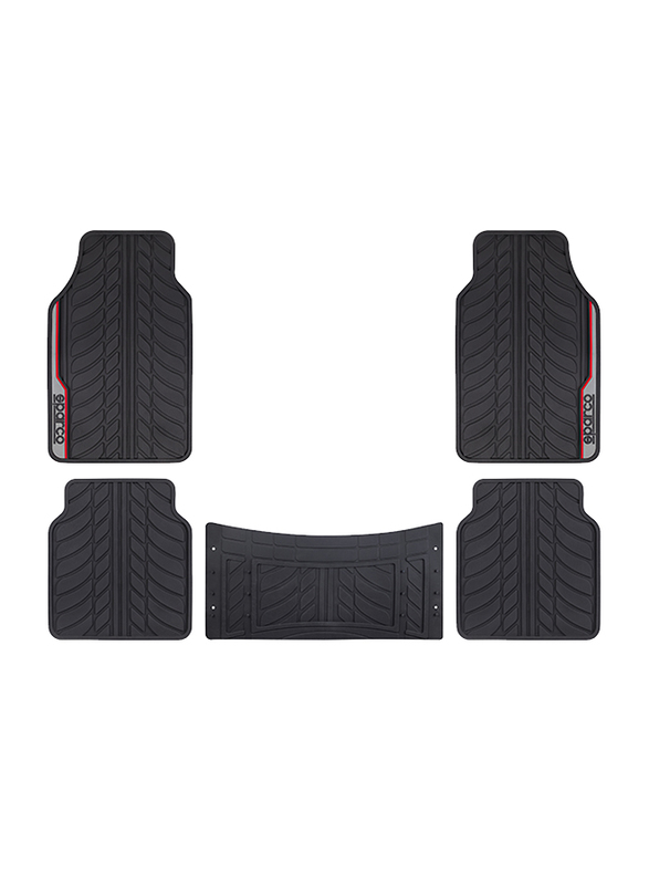 Sparco PVC Car Floor Mat Set, Universal Size, 5 Pieces, Black/Red