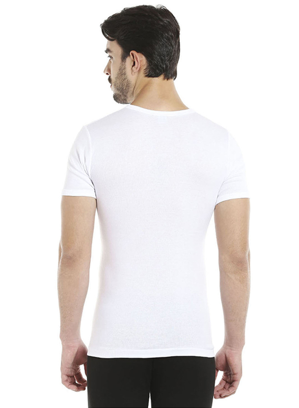 BYC Short Sleeve Cotton Round Neck Undershirt for Men, White, Small