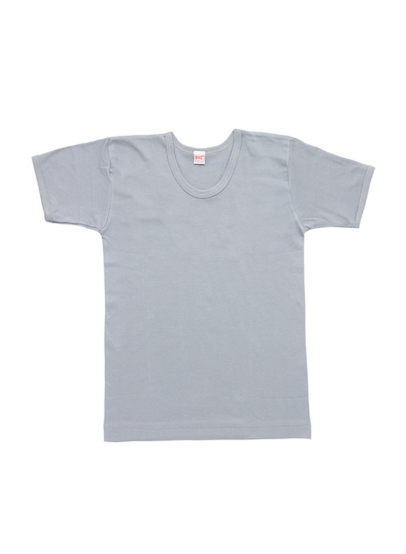 BYC Short Sleeve Cotton Round Neck Undershirt for Boys, Dark Grey, 11-12 Years