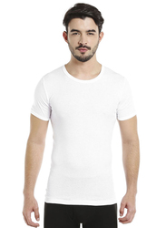 BYC Short Sleeve Cotton Round Neck Undershirt for Men, White, Small