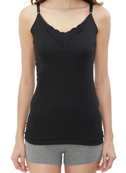 BYC Sleeveless Cotton V-Neck Camisole for Girls, Black, 13-14 Years