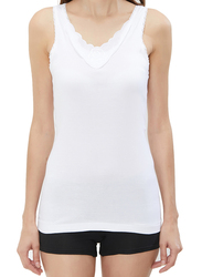 BYC Sleeveless Cotton V-Neck Vest for Girls, White, 9-10 Years