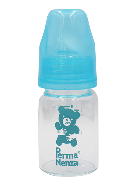 Permanenza Standard Neck Glass Feeding Bottle, 60ml, Blue