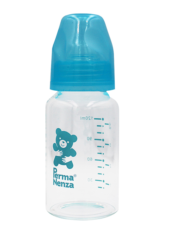 Permanenza Standard Neck Glass Feeding Bottle, 120ml, Blue