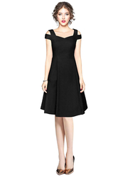 Fit & Flare Solid Color Dress for Women, Large, Black