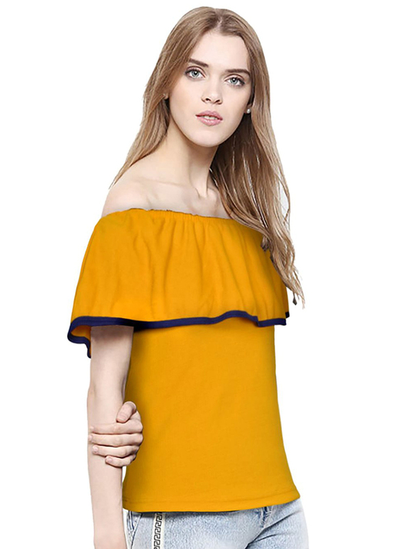 Casual Off Shoulder Solid Color Top for Women, Medium, Yellow