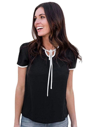 Half Sleeve Solid Top for Women, Extra Large, Black