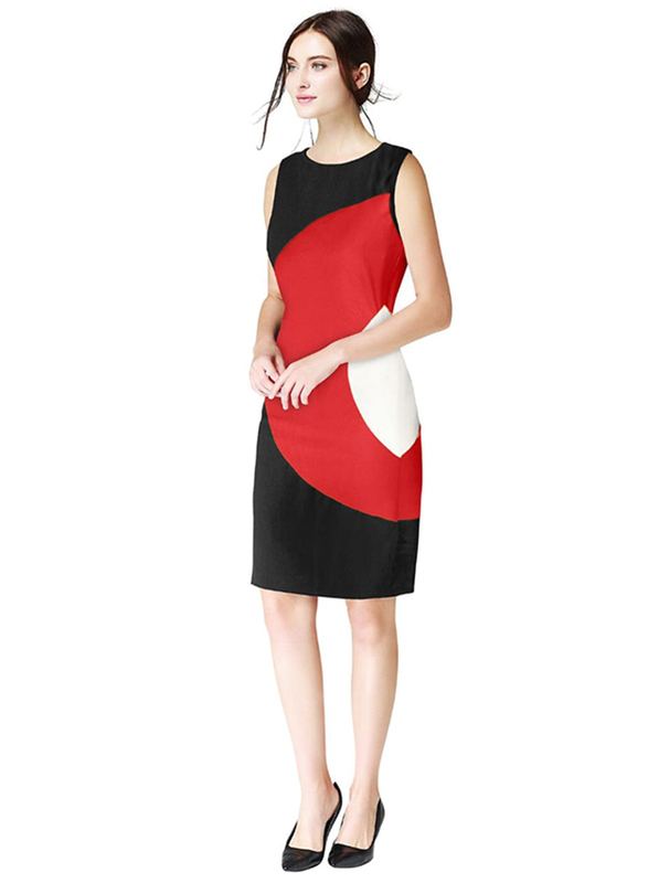 Sleeveless One Piece Straight Cut Dress, Large, Red/Black