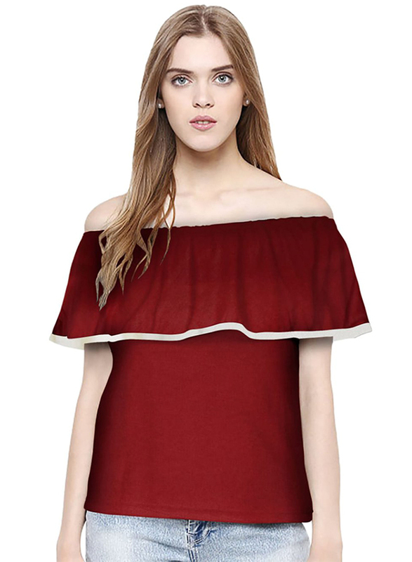 Casual Off Shoulder Solid Color Top for Women, Medium, Maroon