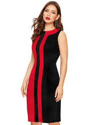 Casual Sleeveless Straight Cut Dress, Large, Red/Black
