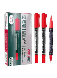 Deli 12-Piece Twin Marker, Red