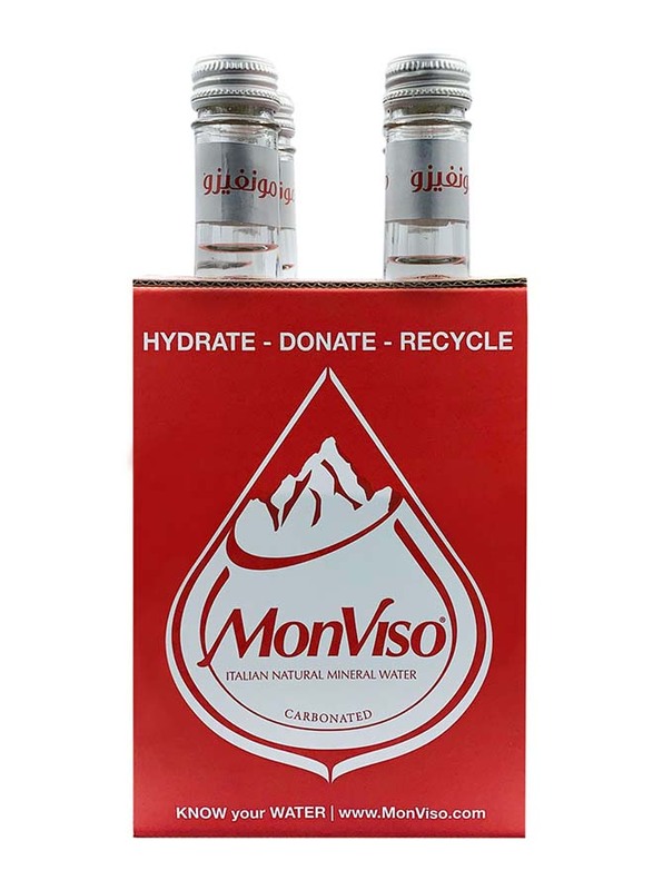 Monviso Natural Mineral Sparkling Water, 4 Glass Bottles x 375ml