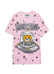 Moschino UFO Teddy Crew Neck Short Sleeve T Shirt for Women, Medium, Pink