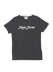 Marc Jacobs Beaded Logo Round Neck Short Sleeve T-Shirt for Girls, 10A, Black