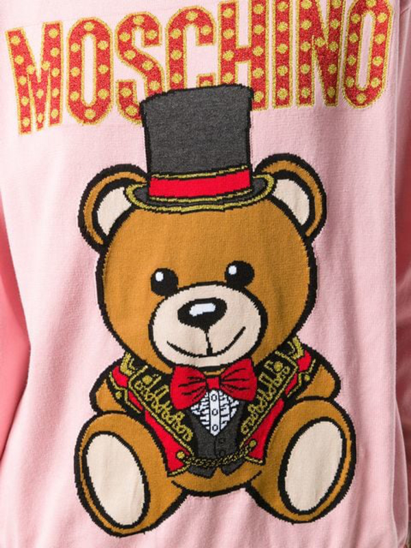 Moschino Wool Teddy Circus Crew Neck Long Sleeves Sweater Jumper for Women, Extra Small, Pink