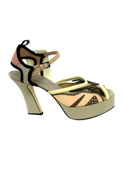 Fendi Mosaic Design Heeled Sandal, 37.5EU, Multicolour