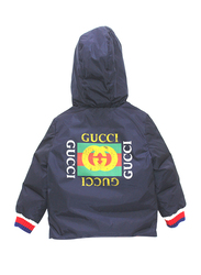 Gucci GG Jacquard Hooded Neck Long Sleeves Jackets for Boys, 24 EU, Navy Blue
