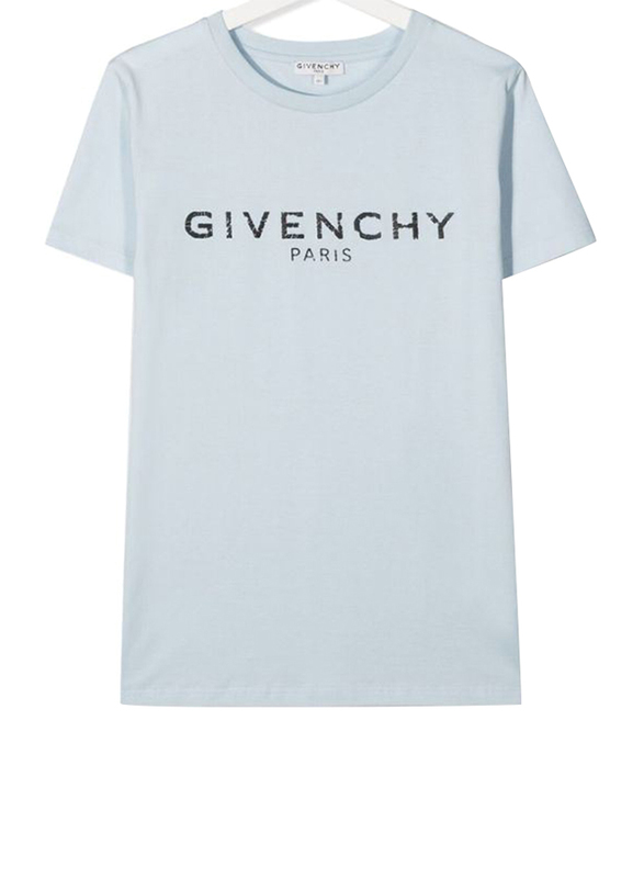 Givenchy Logo Print Round Neck Short Sleeve T-Shirt for Girls, 8A, Pale Blue