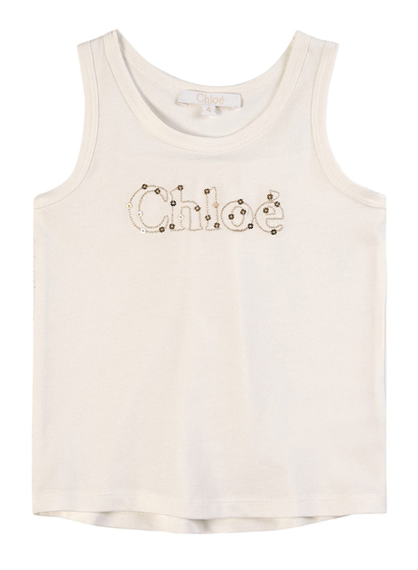 Chloe Round Neck Sleeveless Tank Top for Girls, 8A, Off white