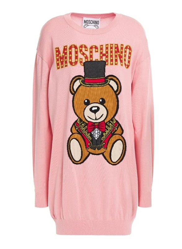 Moschino Wool Teddy Circus Crew Neck Long Sleeves Sweater Jumper for Women, Extra Small, Pink