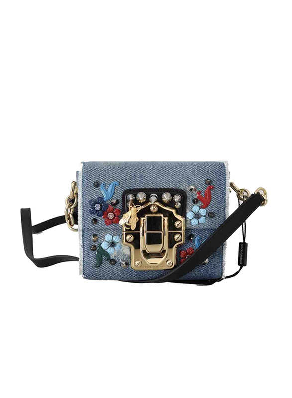 

Dolce & Gabbana Lucia Mini Denim Crossbody Bag with Crystals for Women, Blue