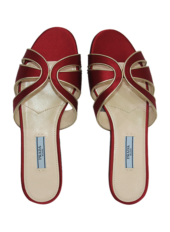 Prada Calzature Donna Slide Rubino Flat Sandals,  EU, Red |   - Dubai