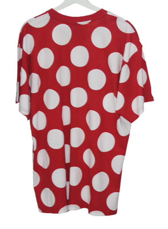 Moschino Logo Polka Dot Print Crew Neck Short Sleeve T Shirt for Women, Extra Small, Red/White