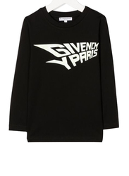 Givenchy Logo Print Round Neck Long Sleeve T-Shirt for Girls, 12A, Black