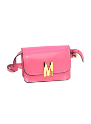 Moschino M Plaque Small Leather Crossbody Bag for Women, Pink