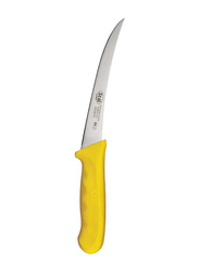 Winco 6-inch Stainless Steel Curved Boning Knife with Handle, KWP-60Y, Silver/Yellow