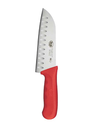 Winco 7-Inch Stainless Steel Santoku Knife with Handle, KWP-70R, Silver/Red