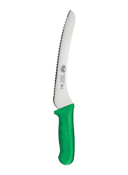 Winco 9-inch Stainless Steel Offset Bread Knife with Handle, KWP-92G, Silver/Green