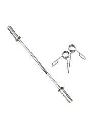 1441 Fitness Standard Olympic Barbell Bar with Two Spring Collar, 7KG, Silver