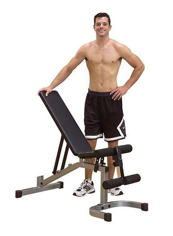 Body Solid USA Adjustable Flat /Incline/Decline Bench for Workout, PFID-130X, Grey/Black