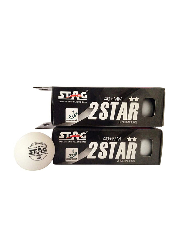 Stag Two Star Table Tennis Ball Set, 40mm, 6 Pieces, White