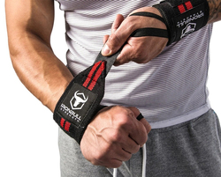 IronBull Strength Neoprene Wrist Wraps & Lifting Straps Combo Set, 4 Pieces, Black/Red