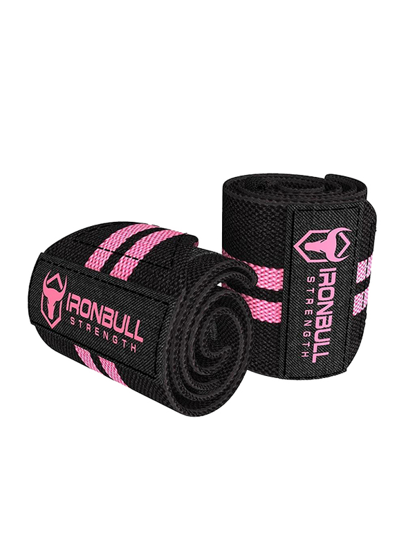 IronBull Strength Nylon Wrist Wraps for Women, Black/Pink