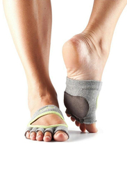 Toesox Half Toe Releve Grip Socks, Medium, Heather Grey/Lime