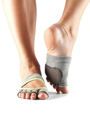 Toesox Half Toe Releve Grip Socks, Extra Small, Heather Grey/Lime