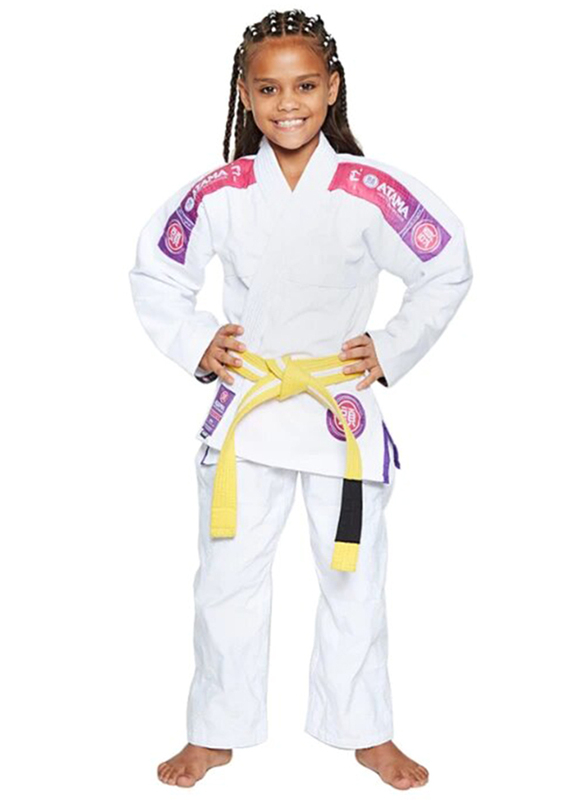 Atama M1 Ultra Light Kids Kimono for Girls, White/Pink