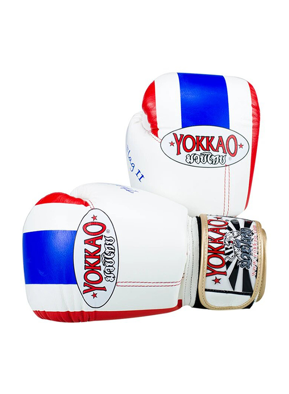 

Yokkao 12oz Thai Flag II Boxing Gloves, White/Blue/Red
