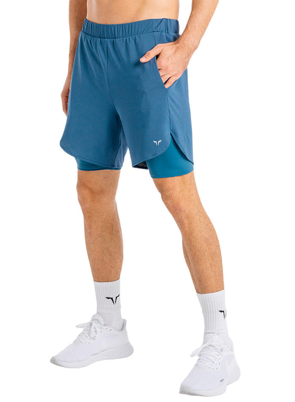 Squatwolf Core Mesh 2-in-1 Sports Shorts for Men, Small, Slate Blue